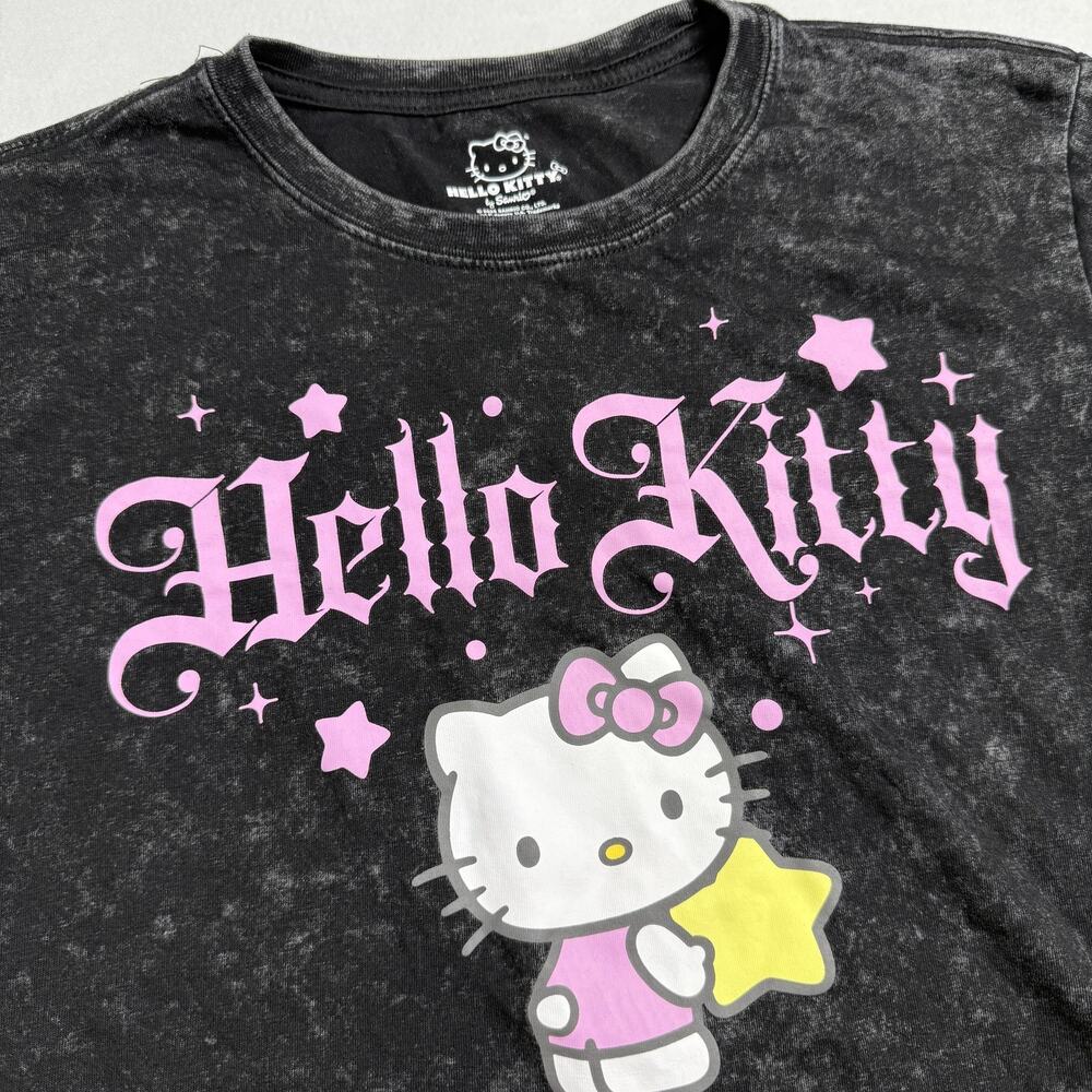Hello Kitty Shirt Womens Medium Black Graphic T-Shirt Top Sanrio Stars Goth